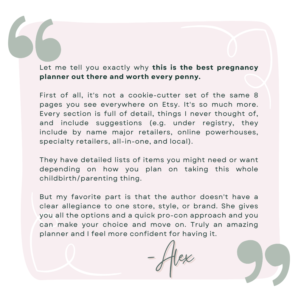 A review by Alex that says It was beyond my expectations!   I’m so excited to use it and have it by my side through my pregnancy! Thank you so much!
