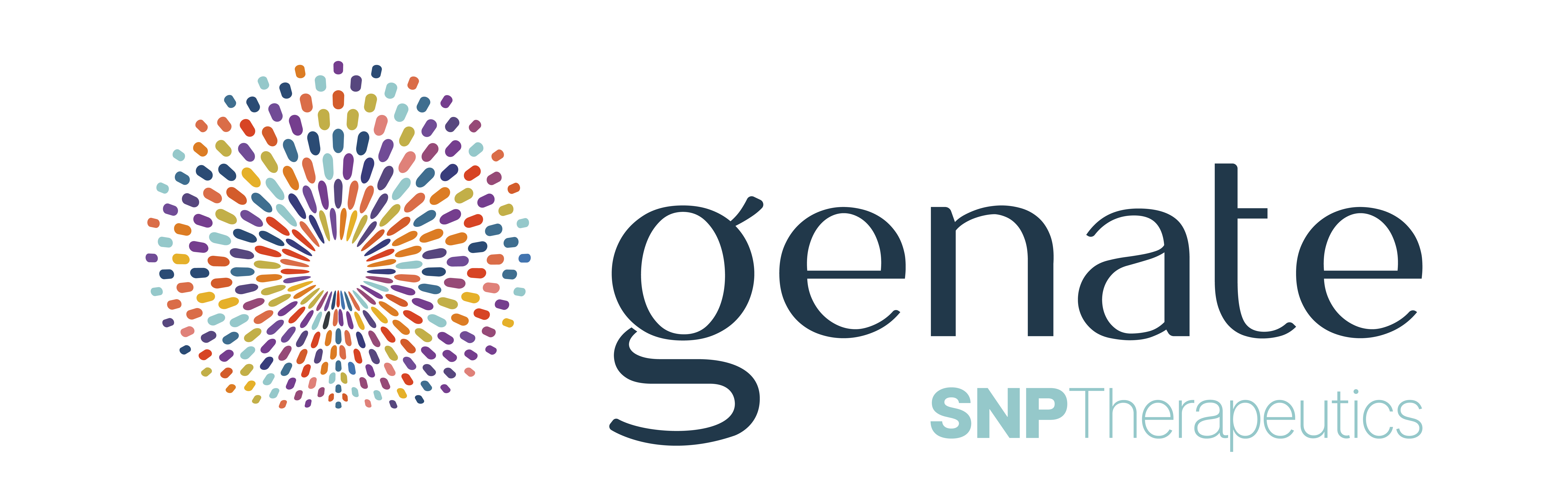 logo with a colorful swirly circle and text that says genate snp therapeutics