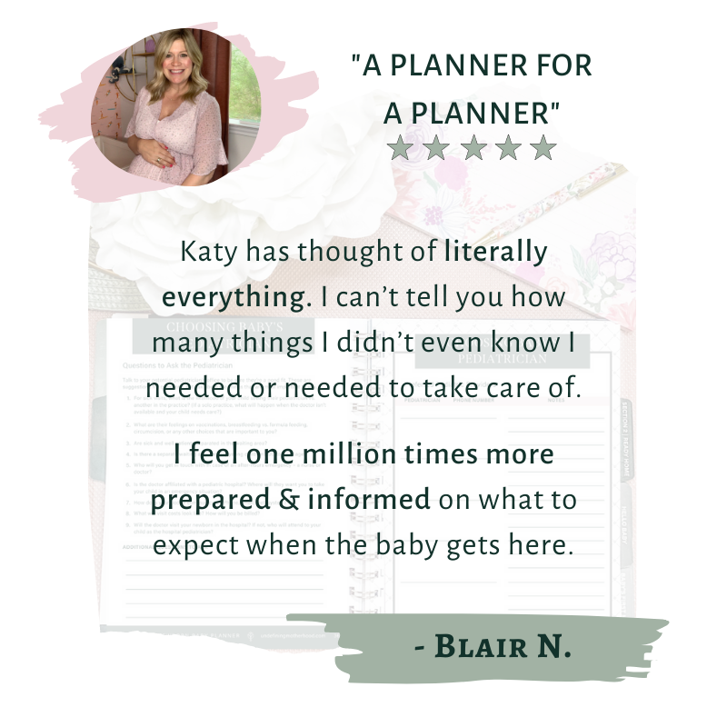 A mom named Blair gives this pregnancy and baby planner 5 stars, calling it a planner for a planner. She says she thought she was prepared until she got this comprehensive planner and realized all she was missing. Now she feels a million times more prepared. 