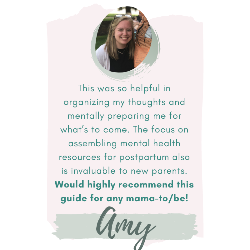 Photo of woman named Amy with a quote about how this pregnancy and new baby planner helped her get organized and prepared for baby